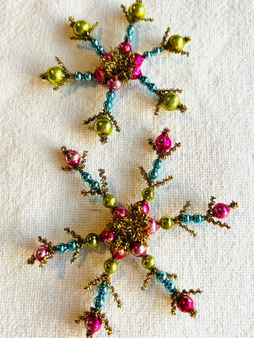 Vintage repurposed mercury, glass bead flowers holiday Christmas ornaments